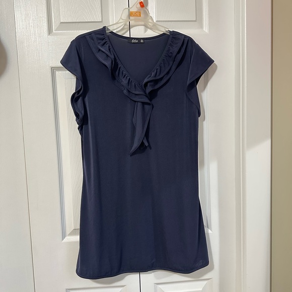 Lily Navy Ruffle Blouse - Picture 1 of 3